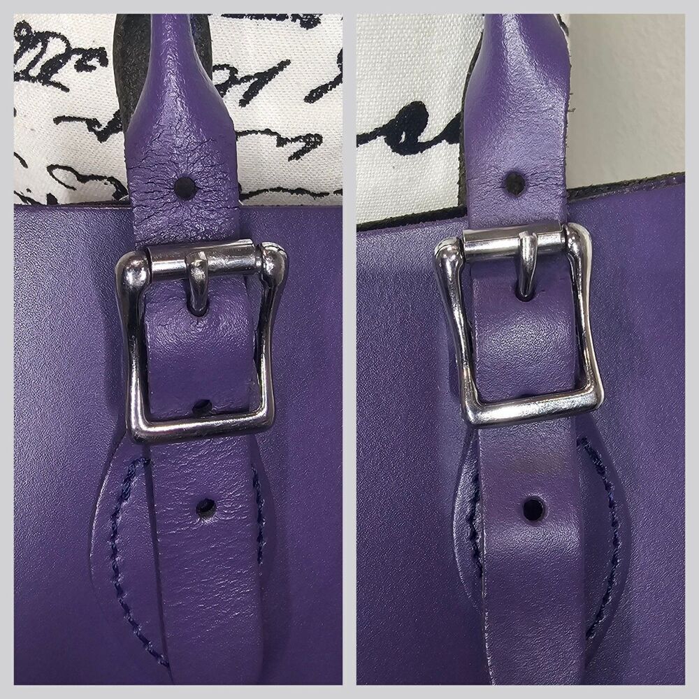 The Leather Satchel Company Deep Purple Mini Tote Made In UK 12.5"x9" Adj Handle - Picture 12 of 13